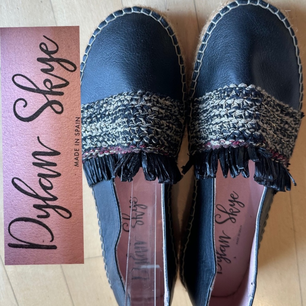 NEW Dylan Skye  leather/woven espadrille slip on flats, 38/7-7.5, CB2399